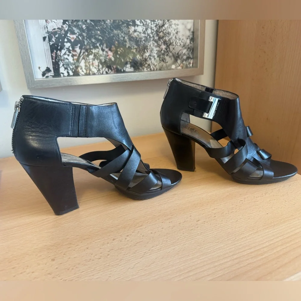 Michael Michael Kors Guiliana Black Leather Heels Sandals Size 9.5